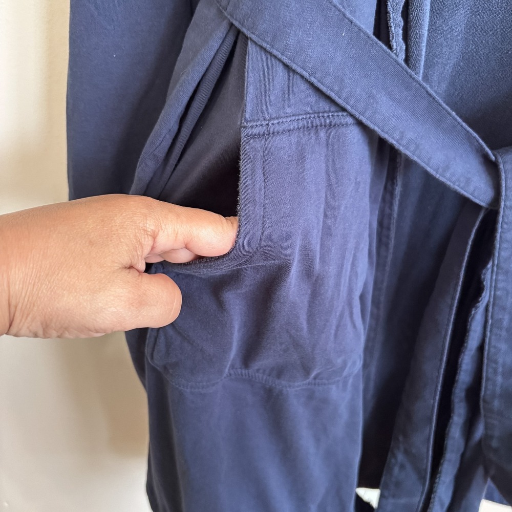 Dude Robe Mens Hooded Lounge Bathrobe Size S/M Navy Tie Closure Pockets - Picture 5 of 9